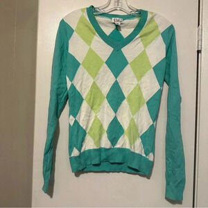 Lilly Pulitzer vneck argyle sweater turquoise and lime green size XS